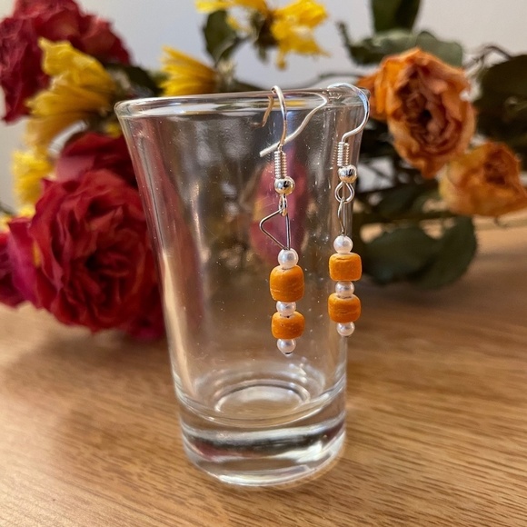 Handmade Jewelry - 2/$15 White Tangerine Beaded Earrings
